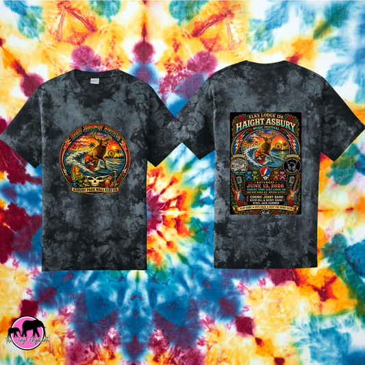 Haight Asbury Music Festival Tee – Black Tie-Dye | Elks Lodge 128 | June 2026