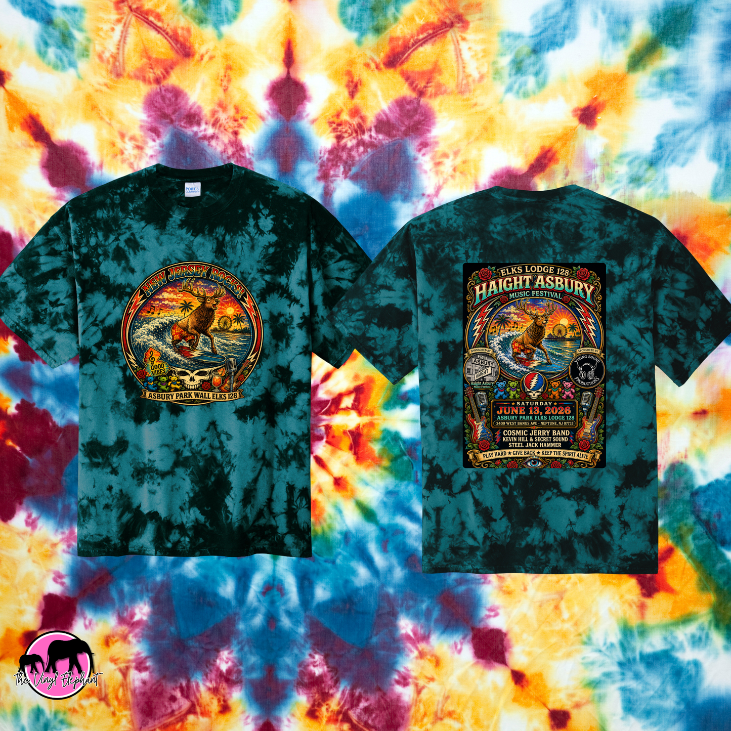 Haight Asbury Music Festival Tee – Teal Tie-Dye | Elks Lodge 128 | June 2026 Description
